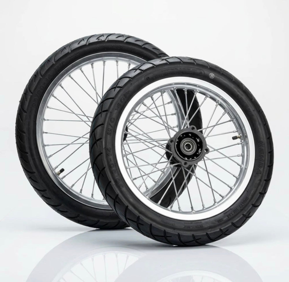 Chrome & Black 17/14 Supermoto Wheelsets - Strike│Yozma│Tuttio│Valintsu